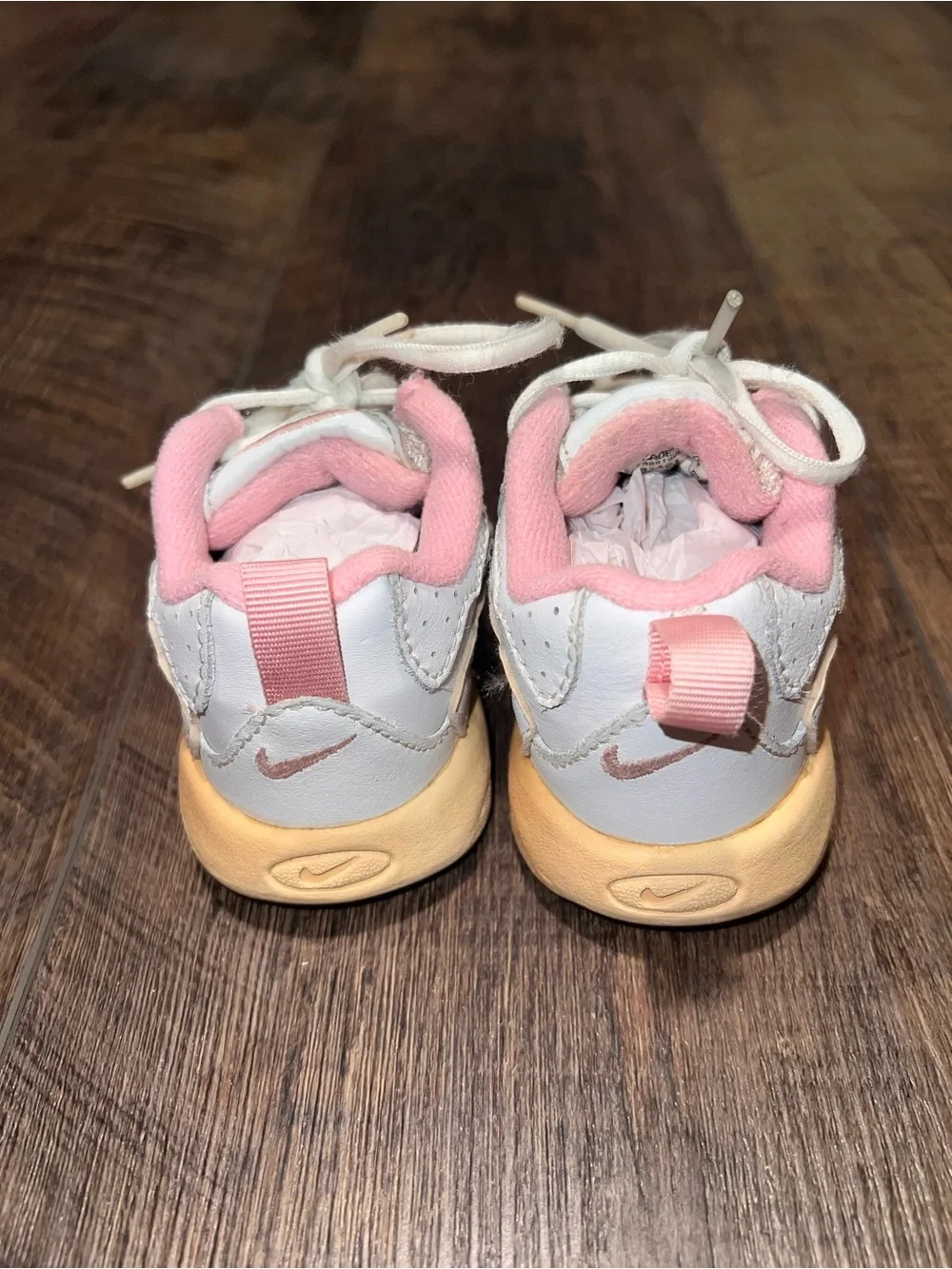 Vintage Nike Kids White and Pink Sneakers with Tan Sole